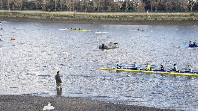 Rowing boats on the Thames on an overcast day