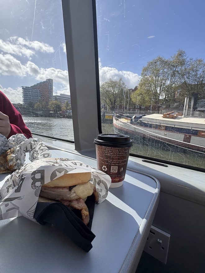 A hot dog and coffee taken down to the water